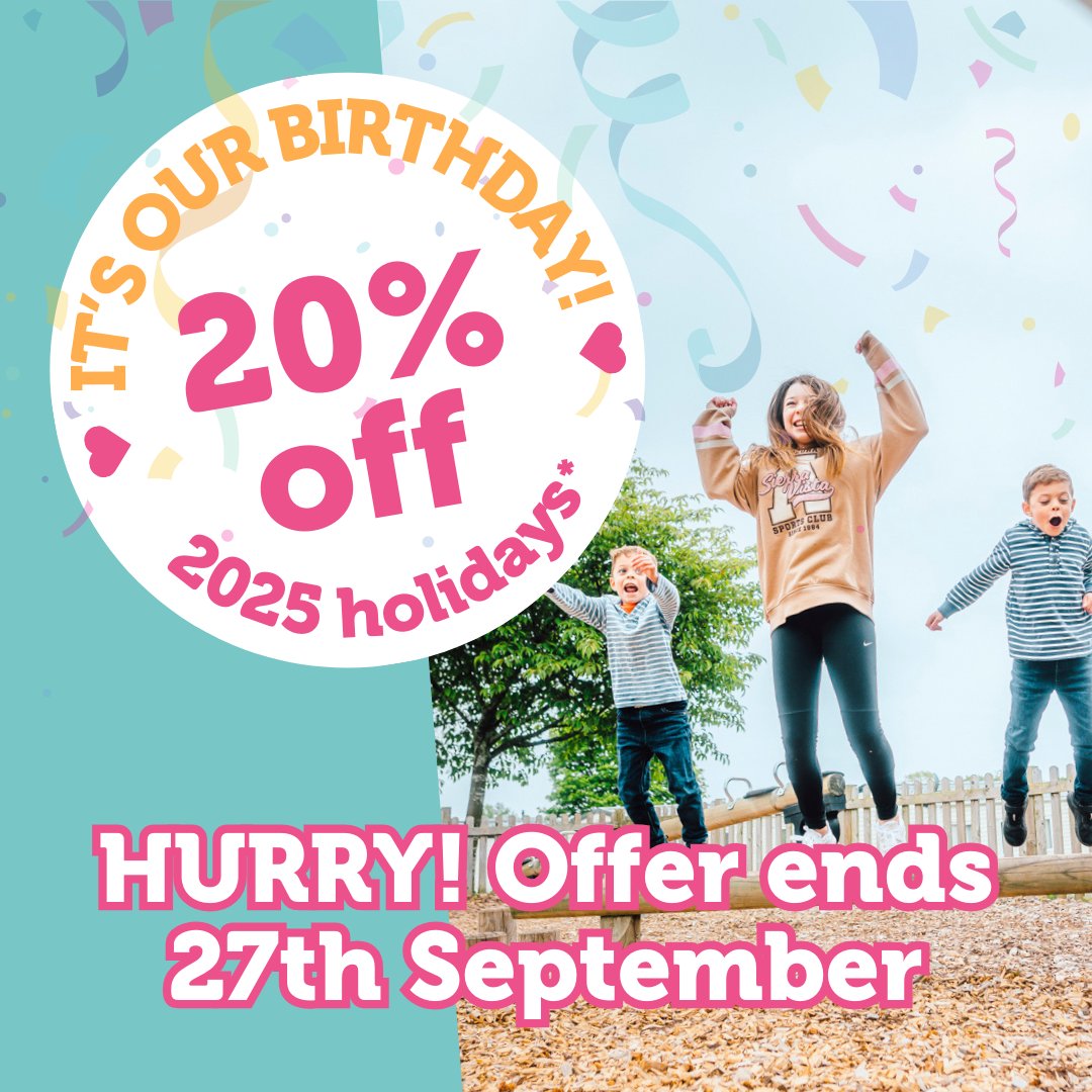 To celebrate our 14th birthday, we're offering you 20% off 2025 holidays!* 🎂🎈🎉

Use the code 'PARTY' when booking your holiday at verdantleisure.co.uk/holidays/early… or call 03300 535 524. Be quick, grab the best deals while you can ⏳

*T&amp;Cs can be found at verdantleisure.co.uk/promotions-ter…