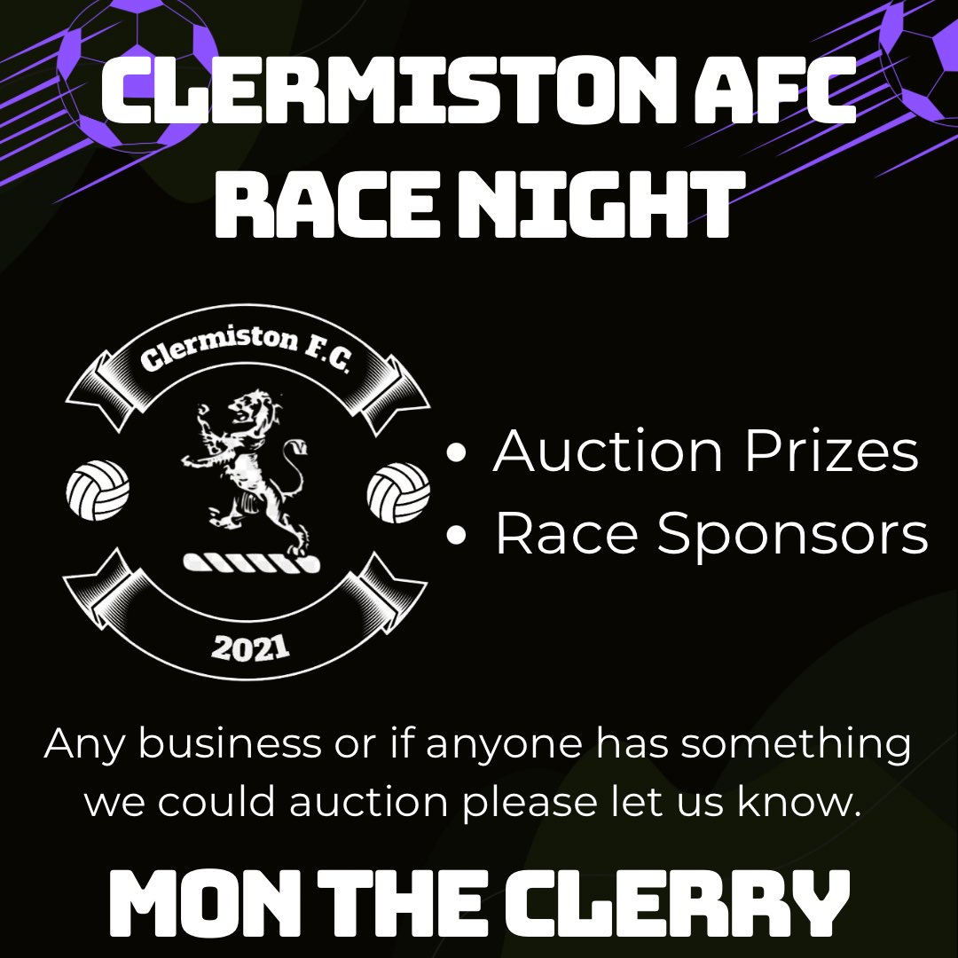 RACE NIGHT 🐎

We are looking out for Auction Prizes and Race Sponsorships for our Race Night on 5th October. Any ideas or donations would be much appreciated with all money made on the night going towards the team and our chosen charity. 

Mon The Clerry 💜