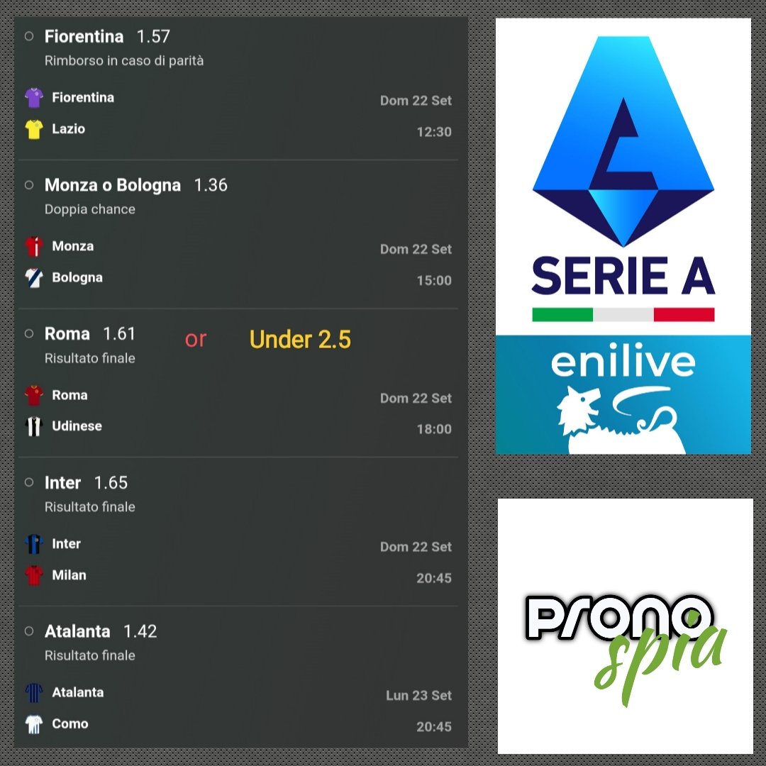 pronospia's tweet photo. 5^ giornata #SerieA #betting #scommesse https://t.co/JdwfhNtRyO