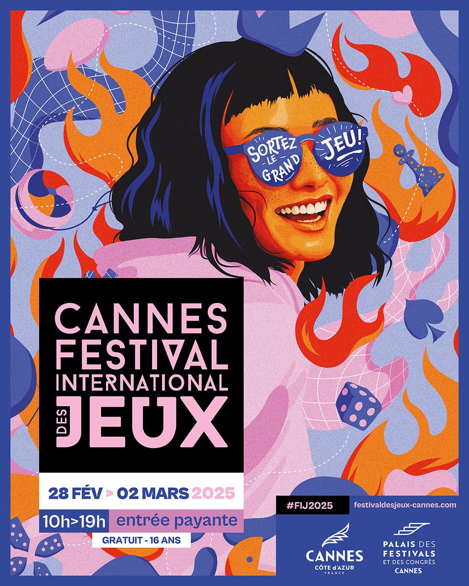 fijcannes's tweet image. ⭐ On avait hâte de vous la présenter, la voici ! L&apos;affiche officielle du #FIJ2025 ! 🎉

Les lunettes de soleil sont de sortie pour une édition haute en couleurs ! 😎

Sortez le grand jeu… On vous attend avec impatience du 28 février au 2 mars ! 🎉🎨💥♟️

🗓️ Date d&apos;ouverture de…