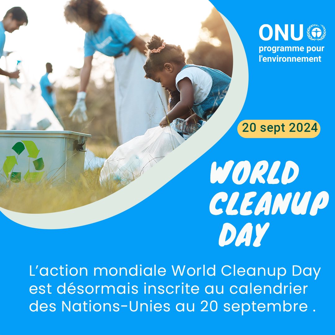 Le World Cleanup Day rejoint officiellement le calendrier des Nations Unies ce 20 septembre ! Agissons maintenant pour un avenir sans déchets, où chacun joue son rôle dans la protection de notre planète. #WorldCleanupDay #UNEnvironment #AgirPourLaPlanète <a href="/UNHaiti/">Nations Unies Haïti</a>
