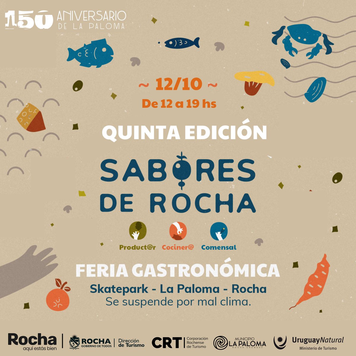 NUEVA FECHA: por condiciones climáticas la 5a Feria de #SaboresdeRocha se posterga para el 12 de octubre. ¡Los esperamos con las mismas ganas!
