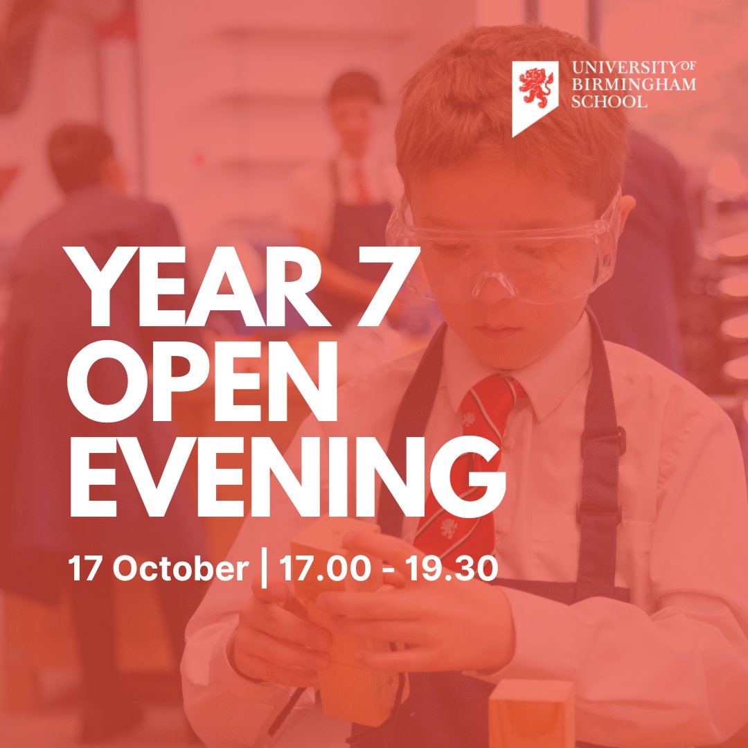 Open Evening for Year 7 intake 2025 will take place on Thursday 17 October 2024, between 17.00 - 19.30.

Please register your place to attend here: tinyurl.com/UoBSOE2024

We look forward to welcoming you!

#TeamUoBS #openevenings #birmingham #bham #school #secondaryschool