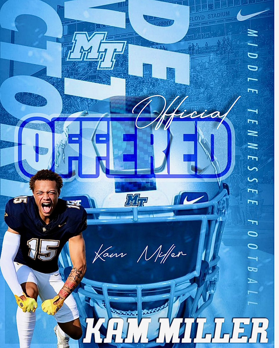 Kamren Wilkerson (@wilkersonkam15) on Twitter photo After a great conversation I am blessed to receive a D1 offer from <a href="/MT_FB/">Middle Tennessee Football</a>!! <a href="/ConferenceUSA/">Conference USA</a> #BoroBuiltMiddleMade #TrueStrideSports #AGTG
<a href="/CoachCraft/">Coach Fred Craft</a> <a href="/PointersFB/">South Point High School Football</a> After a great conversation I am blessed to receive a D1 offer from <a href="/MT_FB/">Middle Tennessee Football</a>!! <a href="/ConferenceUSA/">Conference USA</a> #BoroBuiltMiddleMade #TrueStrideSports #AGTG
<a href="/CoachCraft/">Coach Fred Craft</a> <a href="/PointersFB/">South Point High School Football</a>