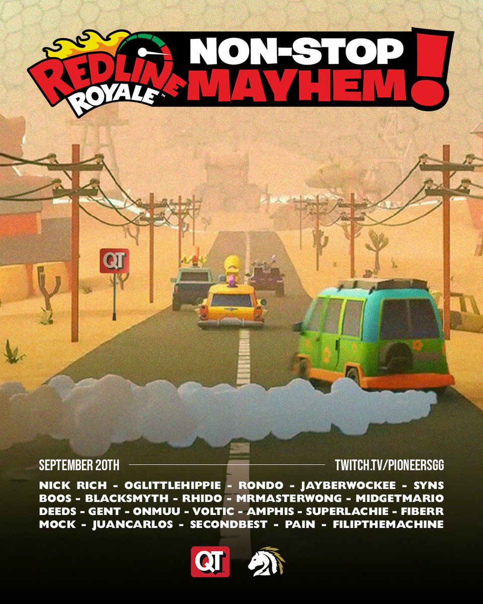 🚦*It’s time to rev your engines!*🚦

KCP Presents: Redline Royale Non-Stop Mayhem! 

The best of the best will battle it out on the track, and you won’t want to miss a second of the action. 🏎️💥

Will your champion become victorious? Tune in live at twitch.tv/pioneersgg and