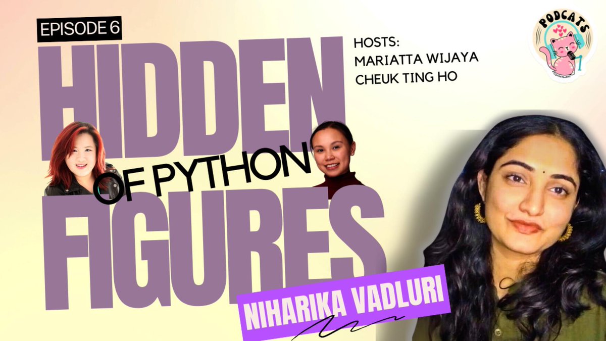 Pypodcats (@pypodcats) on Twitter photo Meet <a href="/NiharikaVadluri/">Niharika Vadluri</a>, one of the #HiddenFiguresOfPython
She is a Packed Application Developer Analyst at Accenture India. An active open source community contributor and developer since 2018, She is a Toastmaster, and also loves singing.
Hosts: <a href="/cheukting_ho/">Cheuk Ting Ho</a> & <a href="/mariatta/">Mariatta 🤦</a> Meet <a href="/NiharikaVadluri/">Niharika Vadluri</a>, one of the #HiddenFiguresOfPython
She is a Packed Application Developer Analyst at Accenture India. An active open source community contributor and developer since 2018, She is a Toastmaster, and also loves singing.
Hosts: <a href="/cheukting_ho/">Cheuk Ting Ho</a> & <a href="/mariatta/">Mariatta 🤦</a>