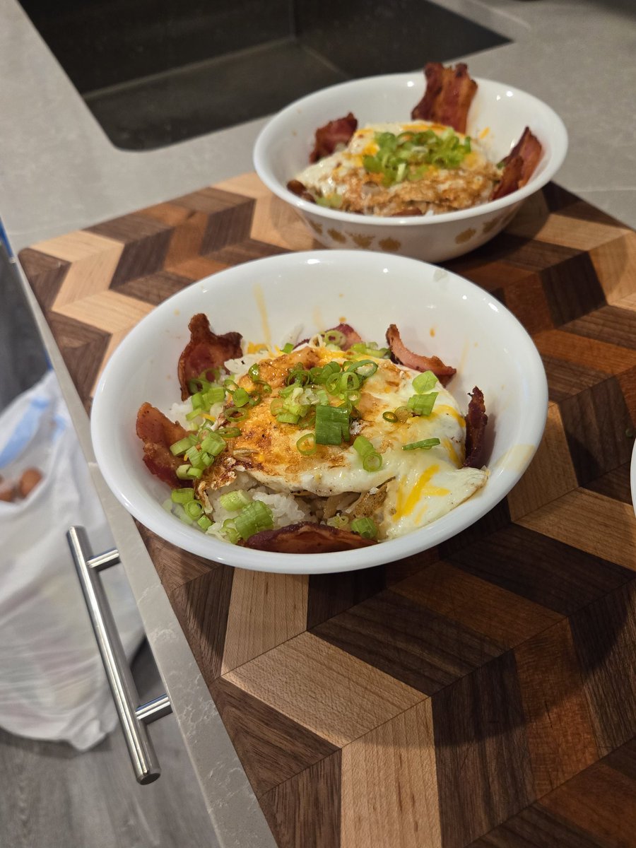 Teriyaki/soy chicken over white rice and Korean fried egg rice