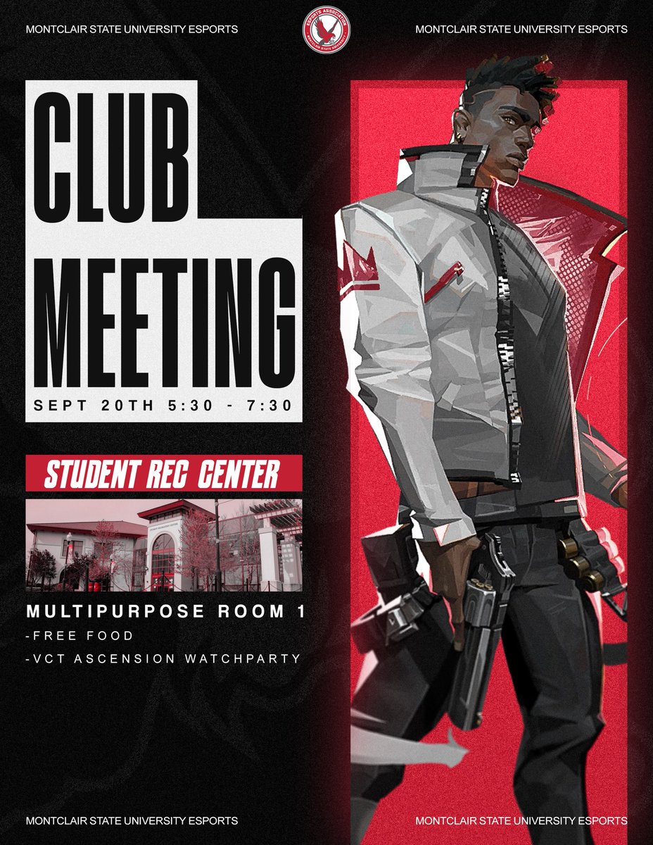Join us today for our first in-person club meeting in the Rec Center in Multipurpose Room 1 from 5:30 - 7:30. Come hang out, meet our e-board/players, enjoy free food, we will also be streaming the VCT Ascension Lower Finals M80 vs All Nights match. We hope to see you all there!