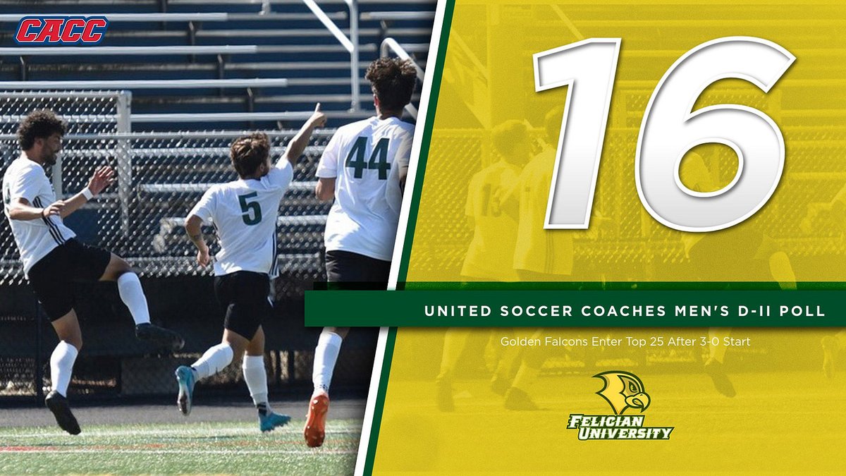 Central Atlantic Collegiate Conference (@cacc01) on Twitter photo .<a href="/FelicianUSports/">Felician Athletics</a> Men's Soccer enters <a href="/UnitedCoaches/">United Soccer Coaches</a> <a href="/NCAADII/">NCAA Division II</a> Top 25: caccathletics.org/news/2024/9/20β¦ .<a href="/FelicianUSports/">Felician Athletics</a> Men's Soccer enters <a href="/UnitedCoaches/">United Soccer Coaches</a> <a href="/NCAADII/">NCAA Division II</a> Top 25: caccathletics.org/news/2024/9/20β¦