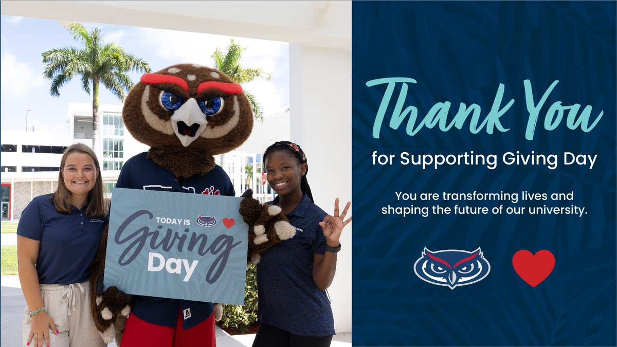 Thank you to everyone who donated during Florida Atlantic’s Giving Day! In just 24 hours, we raised more than $350,000 for students, programs, research and other initiatives that will have a profound impact on our community. 👏 I am truly grateful for your support!