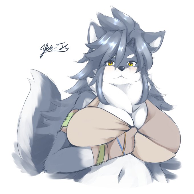 訝しげにおっぱいの谷間見せてくれる狼ちゃん落書き 