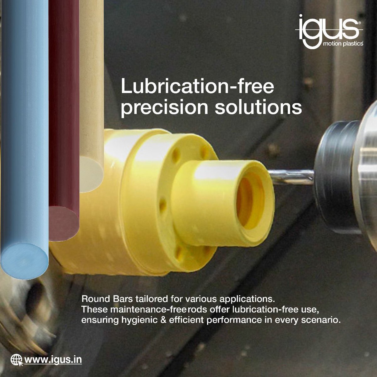 IgusIndia's tweet image. Achieve precision and efficiency with igus®️ lubrication-free round bars. Machinable to your specs, these wear-resistant rods ensure long-lasting, maintenance-free performance. 

Read more info : igus.in/bar-stock/roun…

#igus #igusIndia #RoundBars