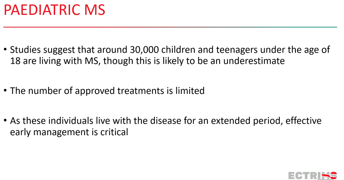 🧠 Around 30,000 kids and teens under 18 live with #MultipleSclerosis. Limited treatments mean early intervention is vital! More research is needed to ensure better outcomes for young patients. #PaediatricMS #ECTRIMS2024