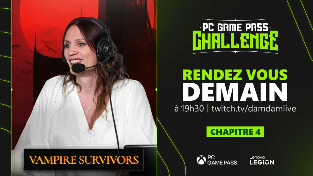 DamDamOfficial's tweet photo. C'est demain à 19h30 sur ma chaîne Twitch !!
Tournoi VAMPIRE SURVIVORS pour le #GamePassChallenge 🎮 avec la fine équipe : @Zerator @LapiTV et @Mynthos !
🩸 https://t.co/k2gCyujEeM 🩸
#CollaborationCommerciale https://t.co/5FPwgaV7sU