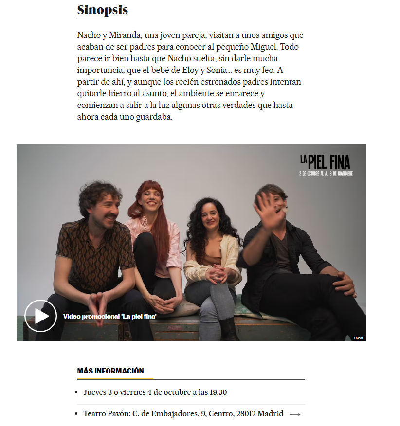 octubrepuntopro's tweet photo. ‘La piel fina’ en el @ElPavonTeatro
Consigue una entrada doble para disfrutar de la exitosa comedia de Carmen Marfà y Yago Alonso (@elpais_espana )
@JosiCortesCom @naval_javier #lapielfina #lapielfinaMAD #quebebetanmono #planesmadrid #madridocio #carteleramadrid #teatromadrid https://t.co/UHS4onCmPs