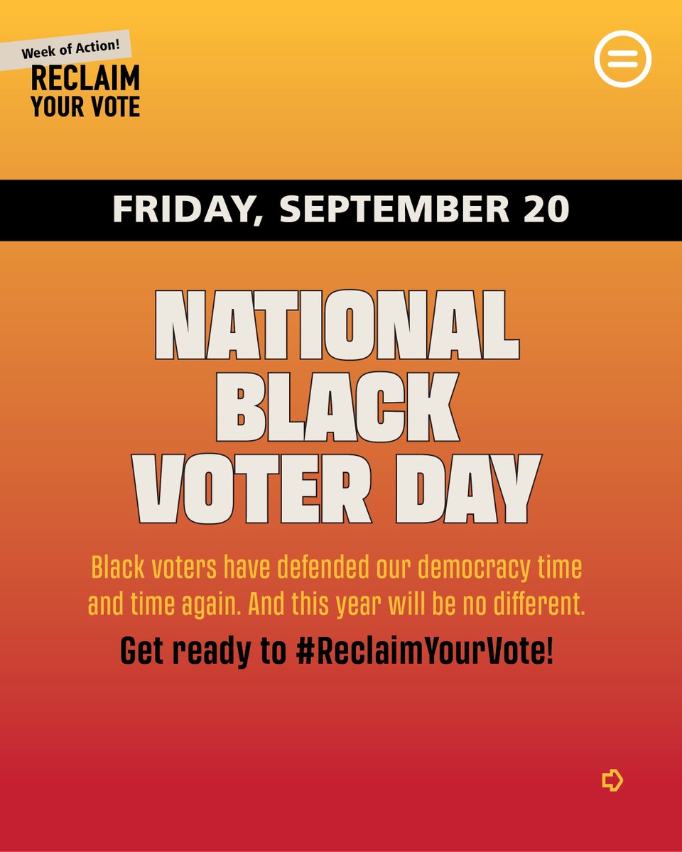 NatUrbanLeague's tweet image. ✊🏾National Black Voter Day is here! 

With less than 50 days before the election, now’s the time to make a plan to #ReclaimYourVote. Use your voice today to galvanize your tribe and community with the resources they need to navigate the voting process.

🔗ReclaimYourVote.org