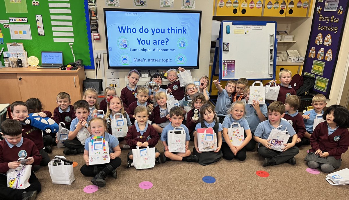 Blwyddyn Un’s task was to fill a bag of items that told us about themselves and to share them with the class using our Voice 21 guidelines . What a lovely way to find out about hidden talents, their hobbies and families #lookingafterourbodiesandminds