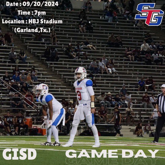 Friday = GAMEDAYYYYY(Game 4️⃣)
<a href="/edsonrinconn/">Edson Rincon</a> <a href="/RuebenDavis07/">Rueben Davis</a> 
Edit: <a href="/txx_carlosss/">Carlos Pichardo Ortega</a> 

⏰: 7pm
📍: Garland,Tx.
🏟️: Homer B. Johnson Stadium 
#RecruitSG #txhsfb #JoinTheSGFam #BeatGarland