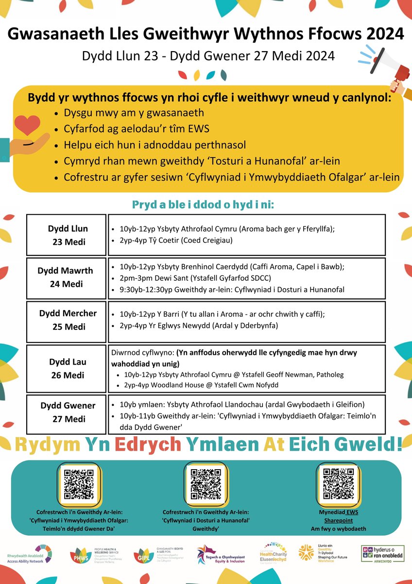 EWS_CAVUHB's tweet image. Gobeithiwn eich gweld yr wythnos nesaf yn un o'n lleoliadau sydd wedi'u trefnu 👇
#EWS #FocusWeek