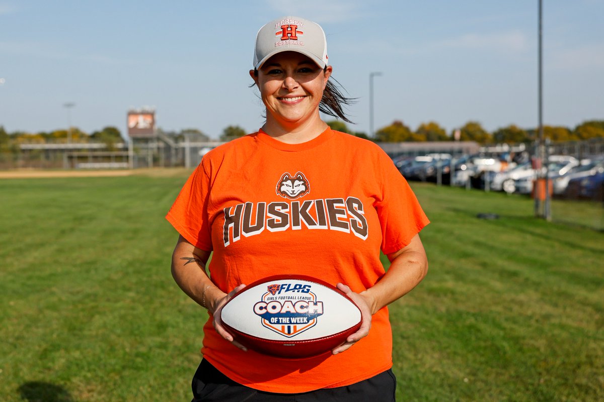 BearsOutreach's tweet photo. Congratulations to Starr Dorsey of Hersey High School on being selected as Week 3 Chicago Bears Girls Flag Football Coach of the Week.

She quickly established herself and her team as top contenders with a strong 9-1 start to the season. The Huskies won five of their six games last week, solidifying their status as a formidable force in the league.
#Herstory #ThisisHSFootball