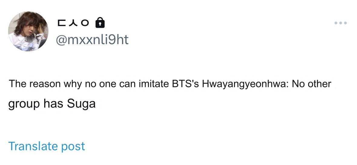 reemyoon93's tweet photo. I don't think many understand that no SUGA = no HYYH 
no HYYH = no BTS today

It was thanks to the success of HYYH that the grp managed to stay in the industry. So be grateful Yoongi kept himself in the studio day &amp; night to make it. He even attracted most fans bc of his visuals https://t.co/ic2MfDzpqa