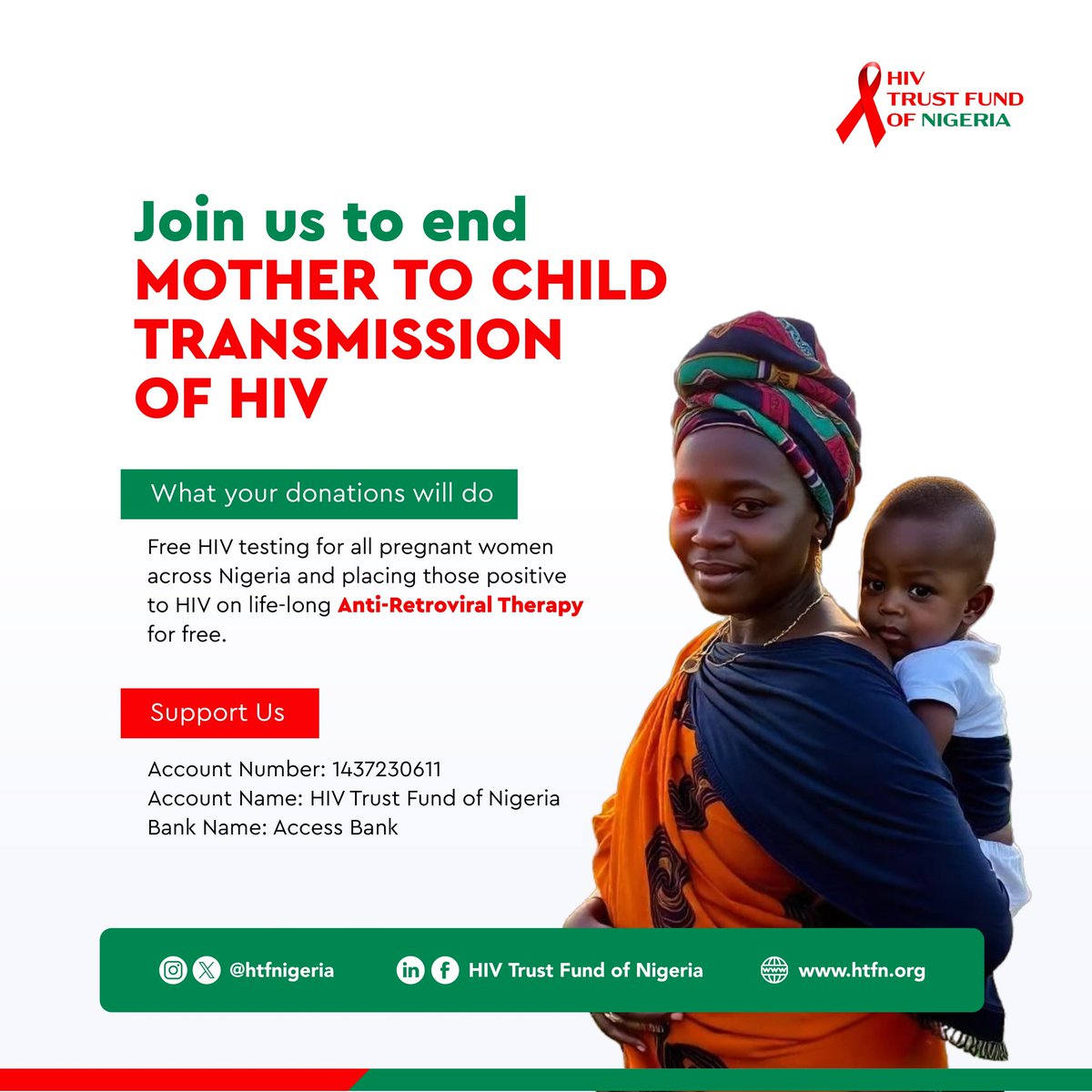 Every 30 minutes, a child is born with HIV in Nigeria. One (1) out of every infant born with HIV in the world is born in Nigeria.
Yes, this statistic is scary, and it calls for urgent actions. 
With your help, we can prevent and ultimately end Mother to Child Transmission of HIV