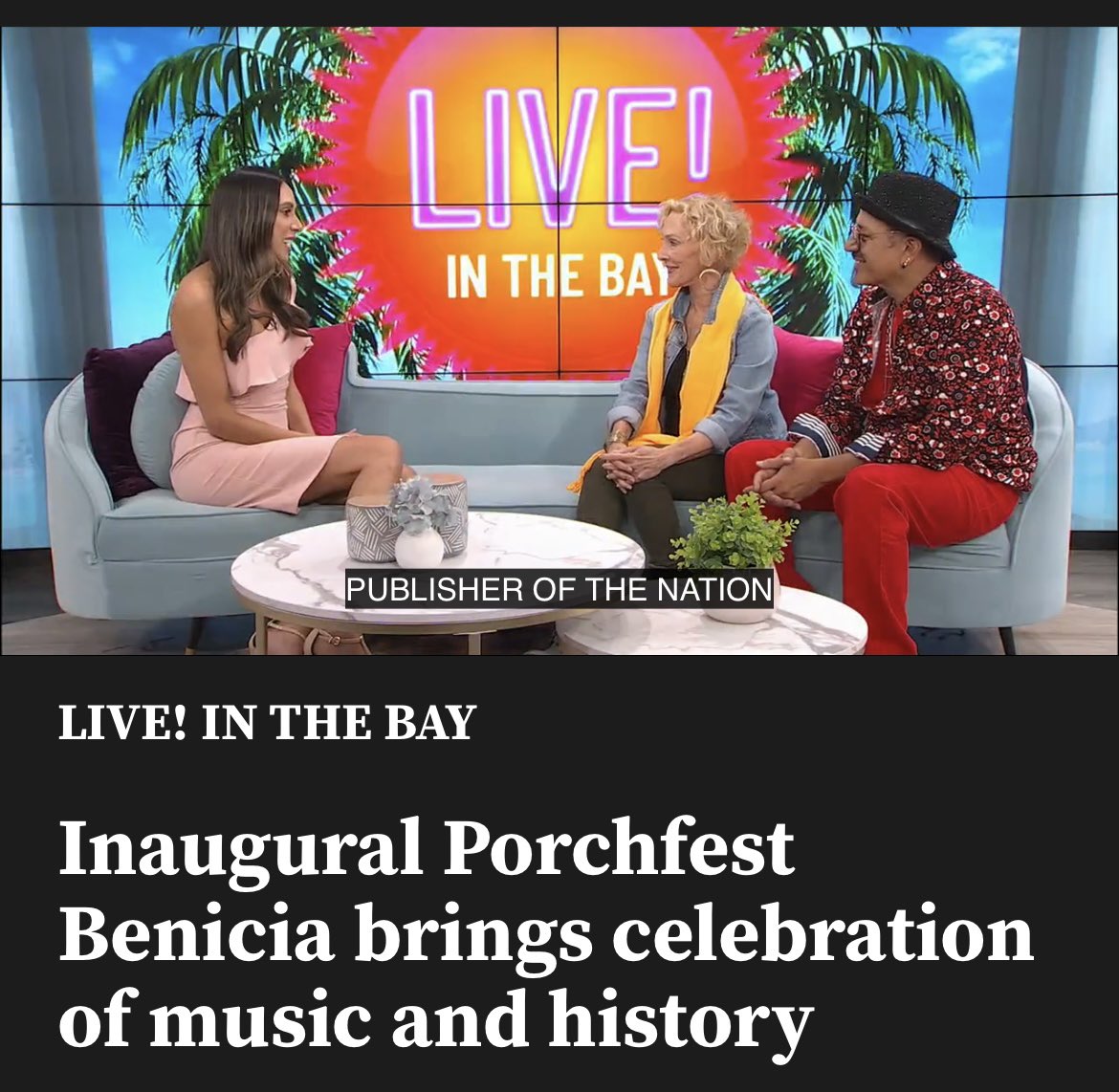 Jessica Wills at <a href="/kron4news/">KRON4 News</a> <a href="/liveinthebaytv/">LIVE! in The Bay</a> sits down with <a href="/BeniciaMagazine/">Benicia Magazine</a> publisher Mary Hand and famed musician Juan Escovedo getting ready for the FREE Porchfest Benicia music festival, tomorrow/Saturday, September 21.

kron4.com/live-in-the-ba…