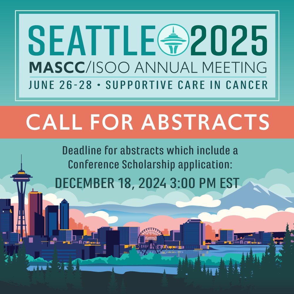 Abstract submissions for #MASCC24 are now open! We encourage submissions from both new and experienced researchers.

Submit your abstract by January 8 (or December 18 if you plan to apply for a Conference Scholarship).

mascc.org/annualmeeting2…

#SuppOnc <a href="/OncoAlert/">OncoAlert</a>