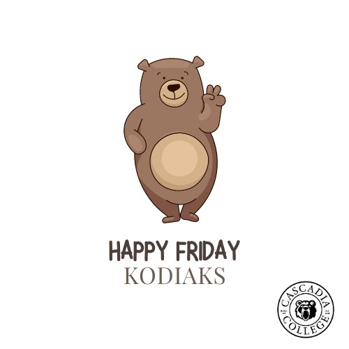 🐻 Happy Friday, Kodiaks! We can't wait to see you next week! 

Fall quarter classes begin Wednesday, September 25. 

Image description: brown bear graphic holding up peace sign on white background with black text, "Happy Friday, Kodiaks"