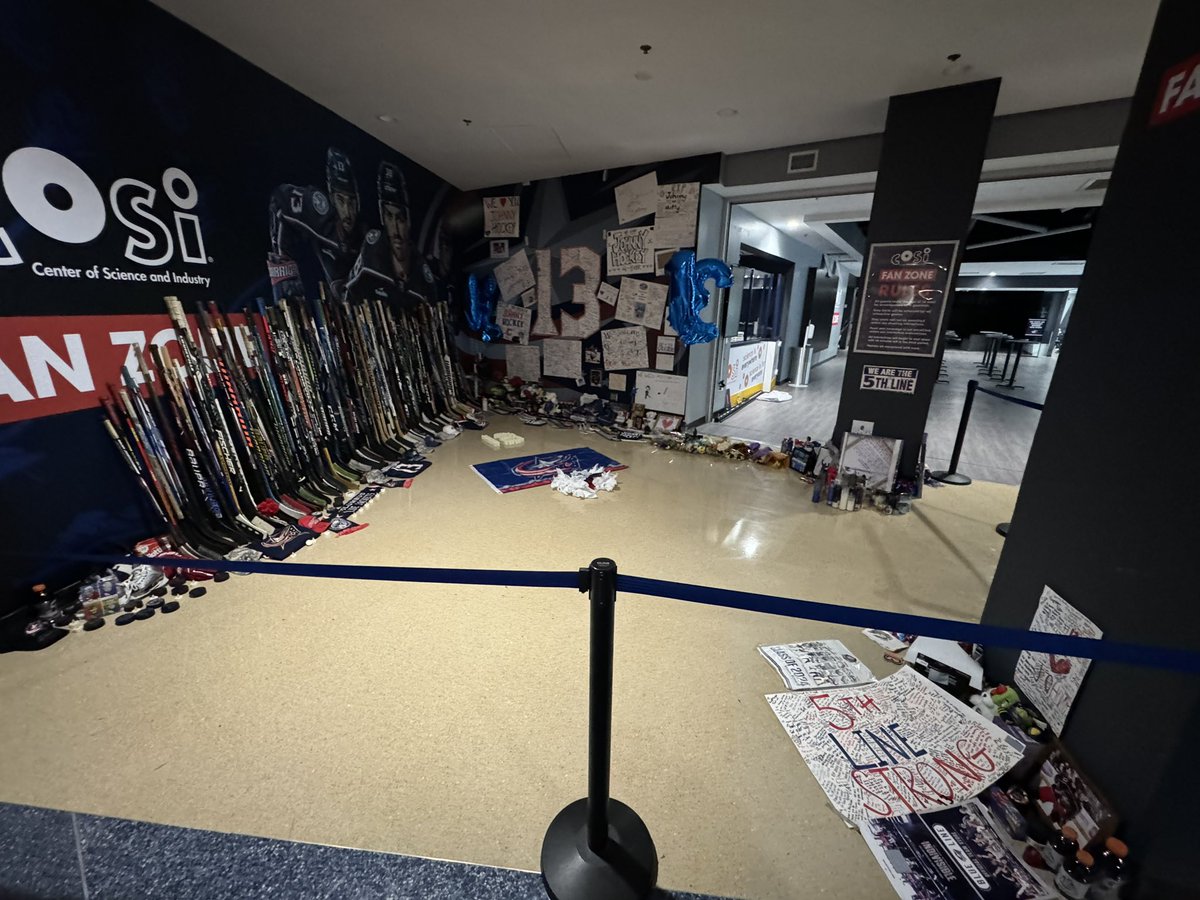 The Johnny and Matthew Gaudreau Memorial sits inside Nationwide Arena. #CBJ