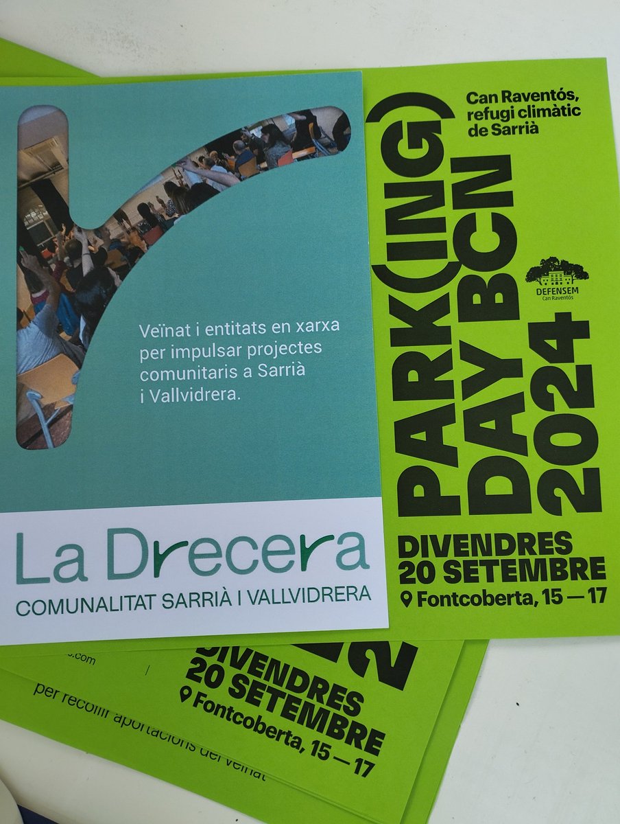 LaDreceraSv's tweet image. Avui que és el PARK(ing)Day, La Drecera i Defensem Can Raventós ens unim per reinvindicar un barri més sostenible, carrers sense cotxes i espais verds per al veïnat! @CanRaventos @AVSarria @SarriaRespira @ParkingDay_BCN @LaDreceraSv