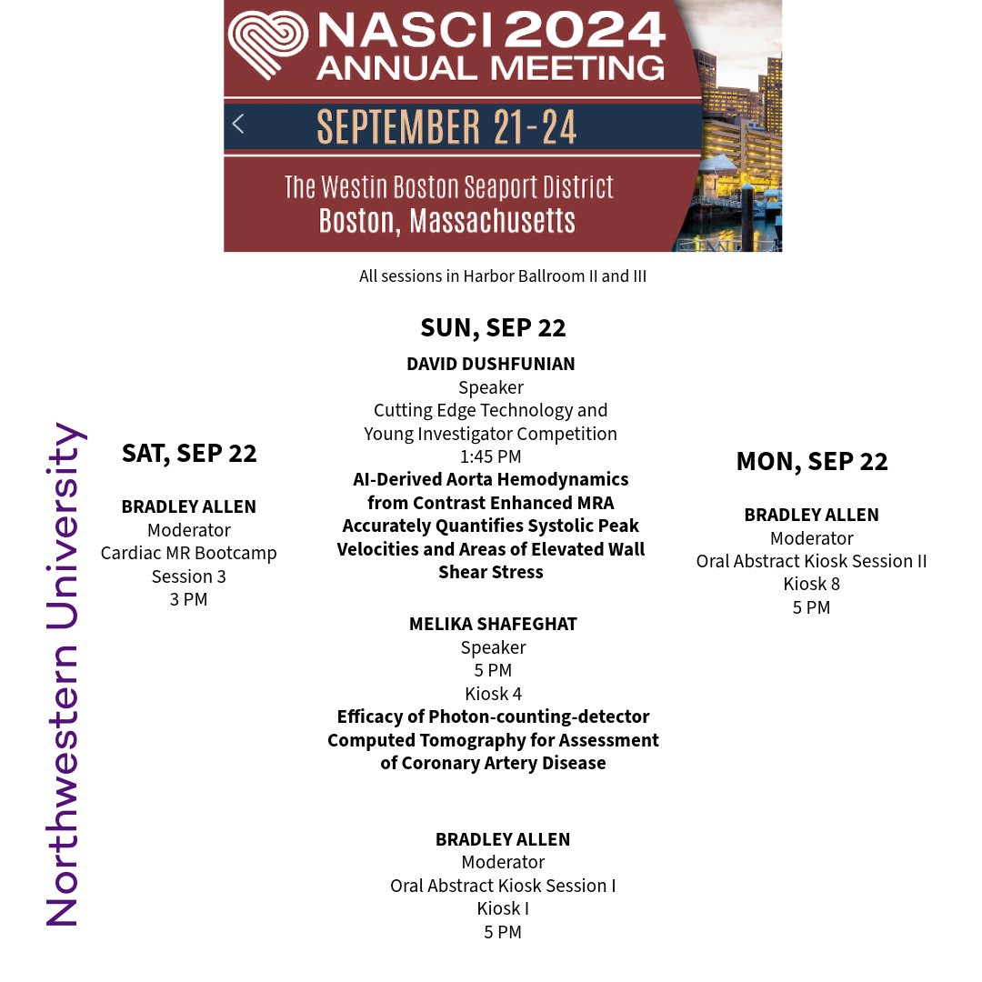 Northwestern radiology researchers represent at the North American Society for Cardiovascular Imaging Annual Meeting. <a href="/NASCISociety/">NASCI</a> #NASCI24 #cardiovascularimaging <a href="/DavidDushfunian/">David Dushfunian</a> @MelikaShafeghat @bdallen6