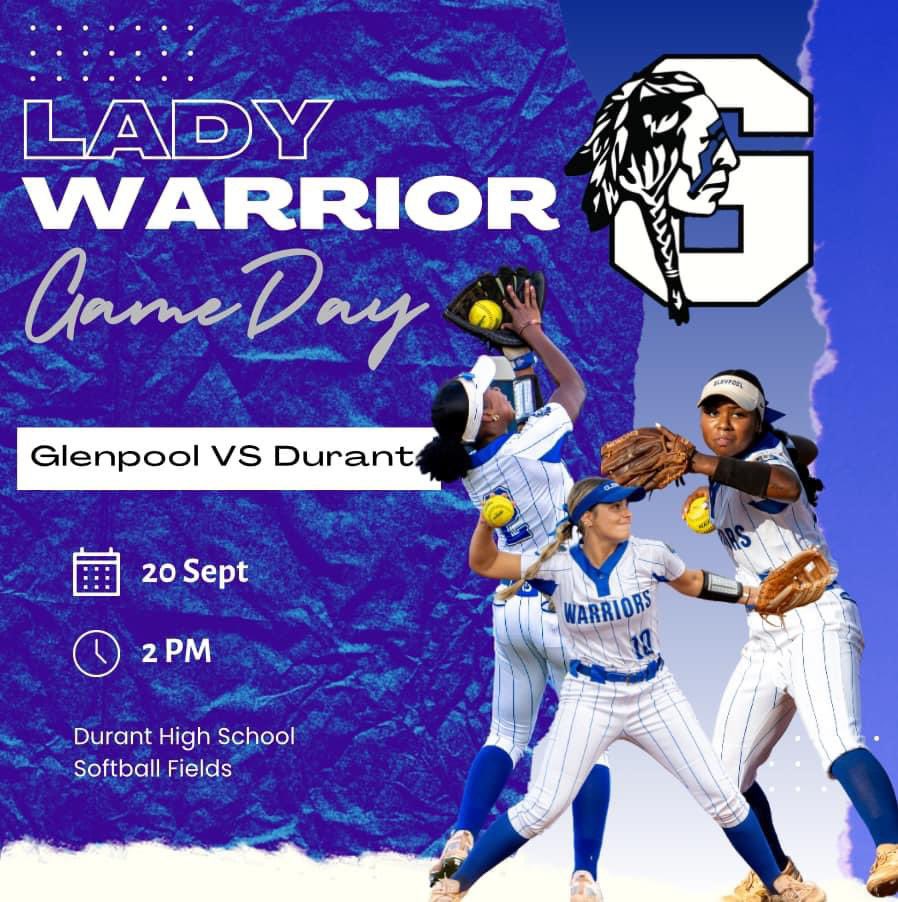 Lady Warriors are on the road to play Durant Lady Lions. Good luck ladies and safe travels to all traveling. 

⏰Game 2 PM
📍Durant HS Softball Fields