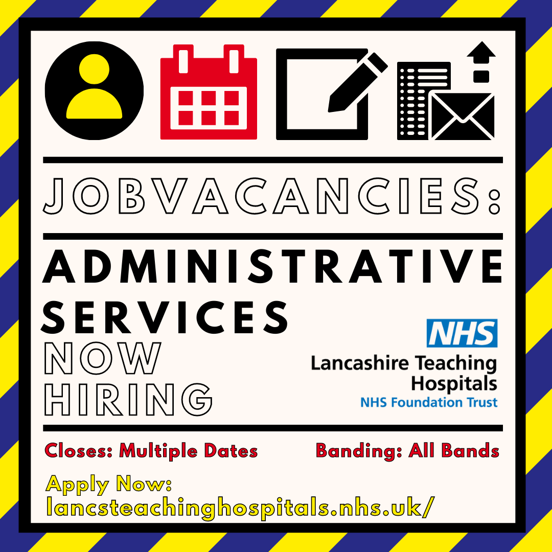 Job Vacancies: #Administrative Services 💻☎️📊

See our #Admin job vacancies here: bit.ly/3PjW9vw

💰Salary: All Bandings
⏱️Closing Date: Multiple

Find the right job for you and apply today!

#NHS #NHSjobs #lancashire #lancashirejobs #preston #Chorley #Healthcare