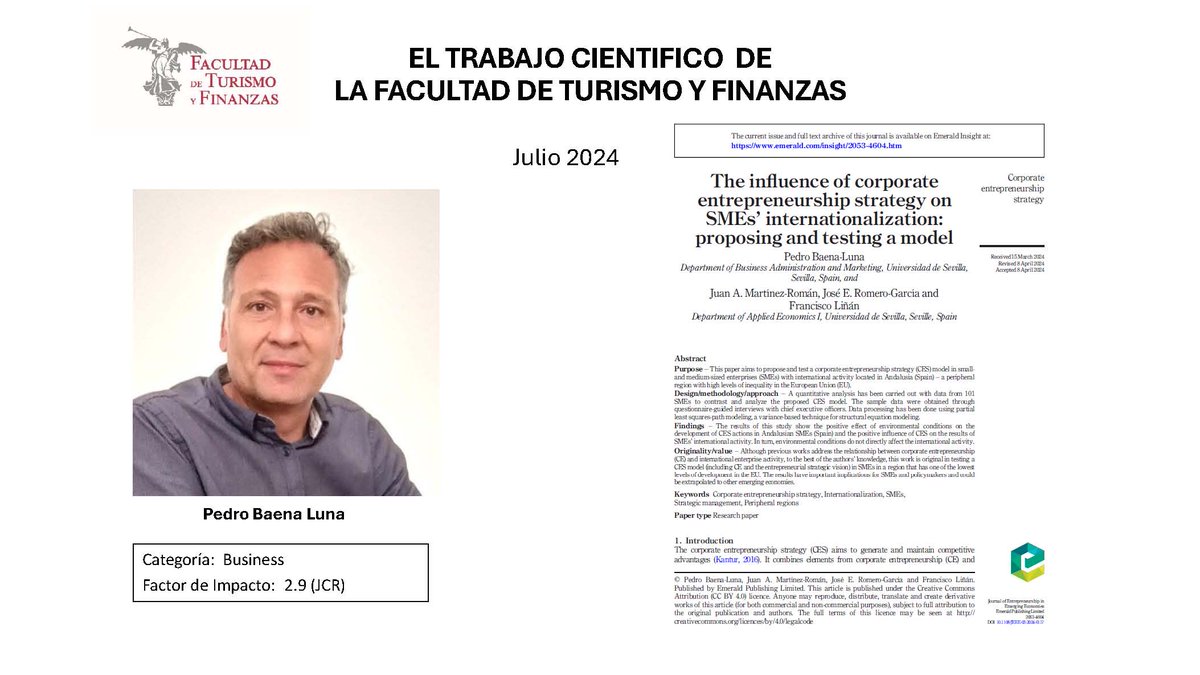 Pedro Baena Luna (@pbaenaluna) on Twitter photo Agradecido y contento por el Premio a la Publicación Científica del mes de la <a href="/us_ftf/">Facultad de Turismo y Finanzas</a> de <a href="/unisevilla/">Universidad de Sevilla</a> por el artículo 👉 doi.org/10.1108/jeee-0… junto a mis coautores #JAMartínezRoman, #JERomero y @F_Linan. Gracias a los tres 😉
+ info sobre el premio➡️n9.cl/jbjsw Agradecido y contento por el Premio a la Publicación Científica del mes de la <a href="/us_ftf/">Facultad de Turismo y Finanzas</a> de <a href="/unisevilla/">Universidad de Sevilla</a> por el artículo 👉 doi.org/10.1108/jeee-0… junto a mis coautores #JAMartínezRoman, #JERomero y @F_Linan. Gracias a los tres 😉
+ info sobre el premio➡️n9.cl/jbjsw