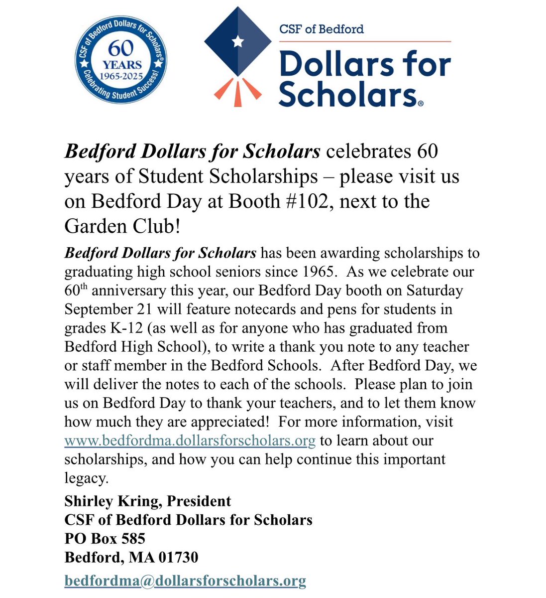 Bedford_CSF's tweet photo. Visit our booth at Bedford Day tomorrow! https://t.co/1XeOeY6Y4k