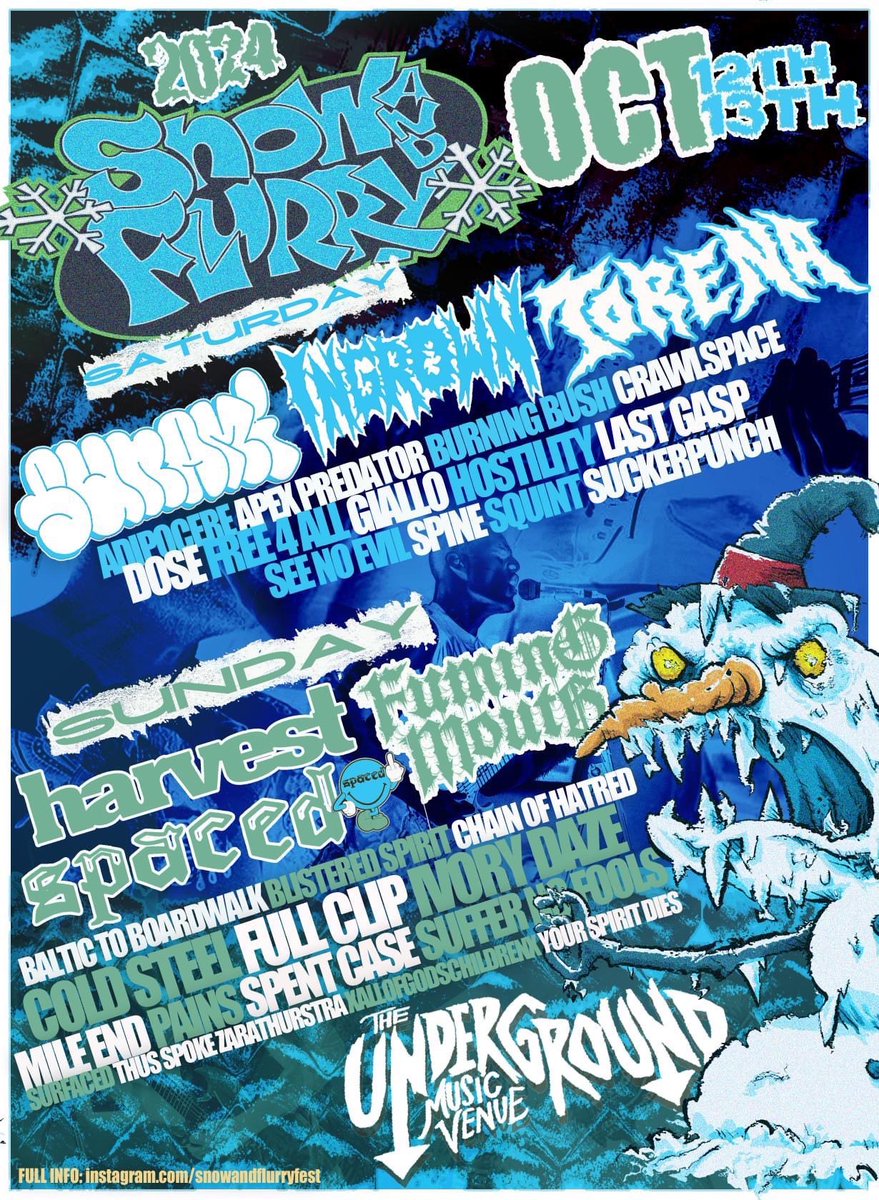 Snow and Flurry is already a few weeks away. Get a ticket now, if you haven’t!

link.dice.fm/pyQJPPM62Mb?sh…

And if you’re traveling from Milwaukee, stop in Madison on the 11th for even more hc!
