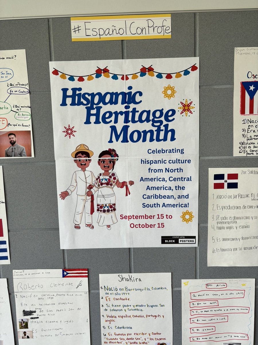 ProfeCappellari's tweet photo. Español III celebrating #HispanicHeritageMonth2024 by researching famous Hispanics and Hispanic-Americans! #EspañolConProfe #YourSalisbury https://t.co/CejjtwXPau