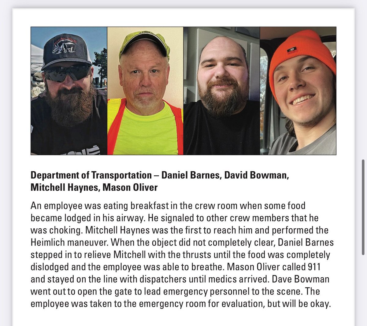 If you're feeling a Friday funk, remember there are good people in this world who look out for each other. Congratulations to this <a href="/wsdot_tacoma/">WSDOT Tacoma</a> team on this recognition after saving a man's life!