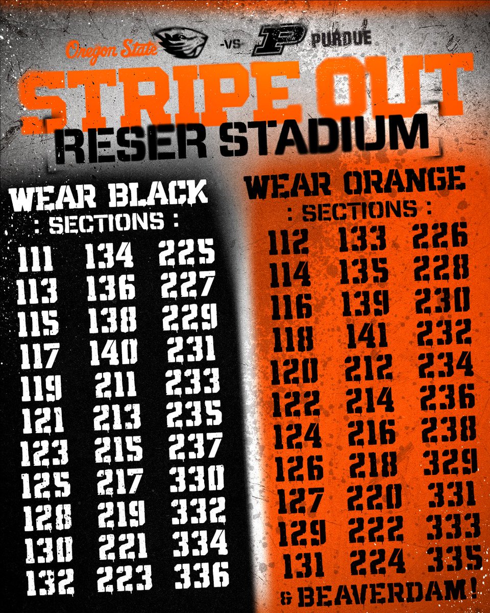 BeaverAthletics's tweet photo. Stripe Reser out 🟠⚫️

Check your tickets, check your colors and see you tomorrow! #GoBeavs https://t.co/qEo9kGNLLy