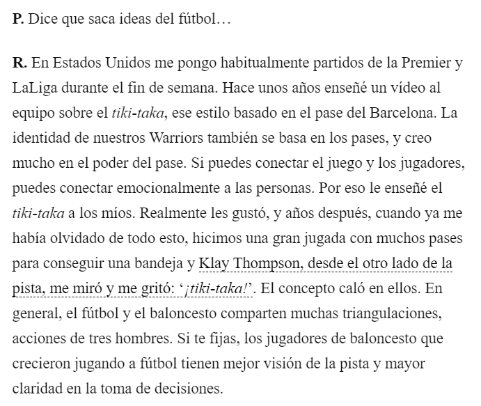 Steve Kerr, entrenador de Golden State Warriors y accionista del Mallorca de España, sobre el poder del pase en el básquet y en el fútbol: “Si puedes conectar el juego y los jugadores, puedes conectar emocionalmente a las personas”.