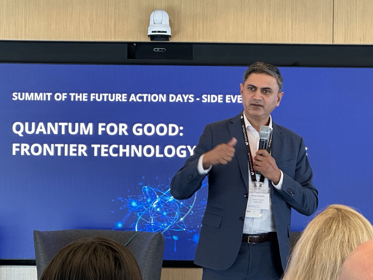 UNICC (@unicc_ict) on Twitter photo "It's crucial to:
🤝 Prepare the right partnerships,
⚛️ Find the right use cases,
🔄 and build the right business model
…for quantum technologies success."
Sameer Chauhan, <a href="/uniccdirector/">Sameer Chauhan</a>, at our #QuantumForGood side event.
#OurCommonFuture
#SummitoftheFuture "It's crucial to:
🤝 Prepare the right partnerships,
⚛️ Find the right use cases,
🔄 and build the right business model
…for quantum technologies success."
Sameer Chauhan, <a href="/uniccdirector/">Sameer Chauhan</a>, at our #QuantumForGood side event.
#OurCommonFuture
#SummitoftheFuture