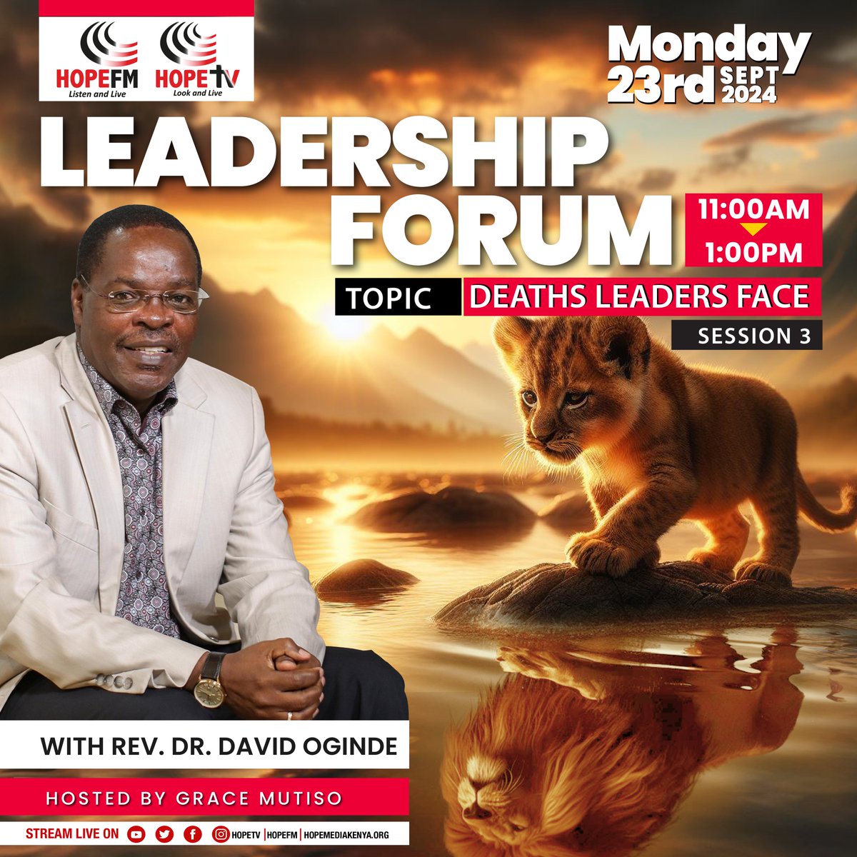 Join us for the Leadership Forum as we discuss the topic of death leaders face session 3
#LeadershipForum <a href="/GKMutiso/">Grace Kirwaye Mutiso</a>