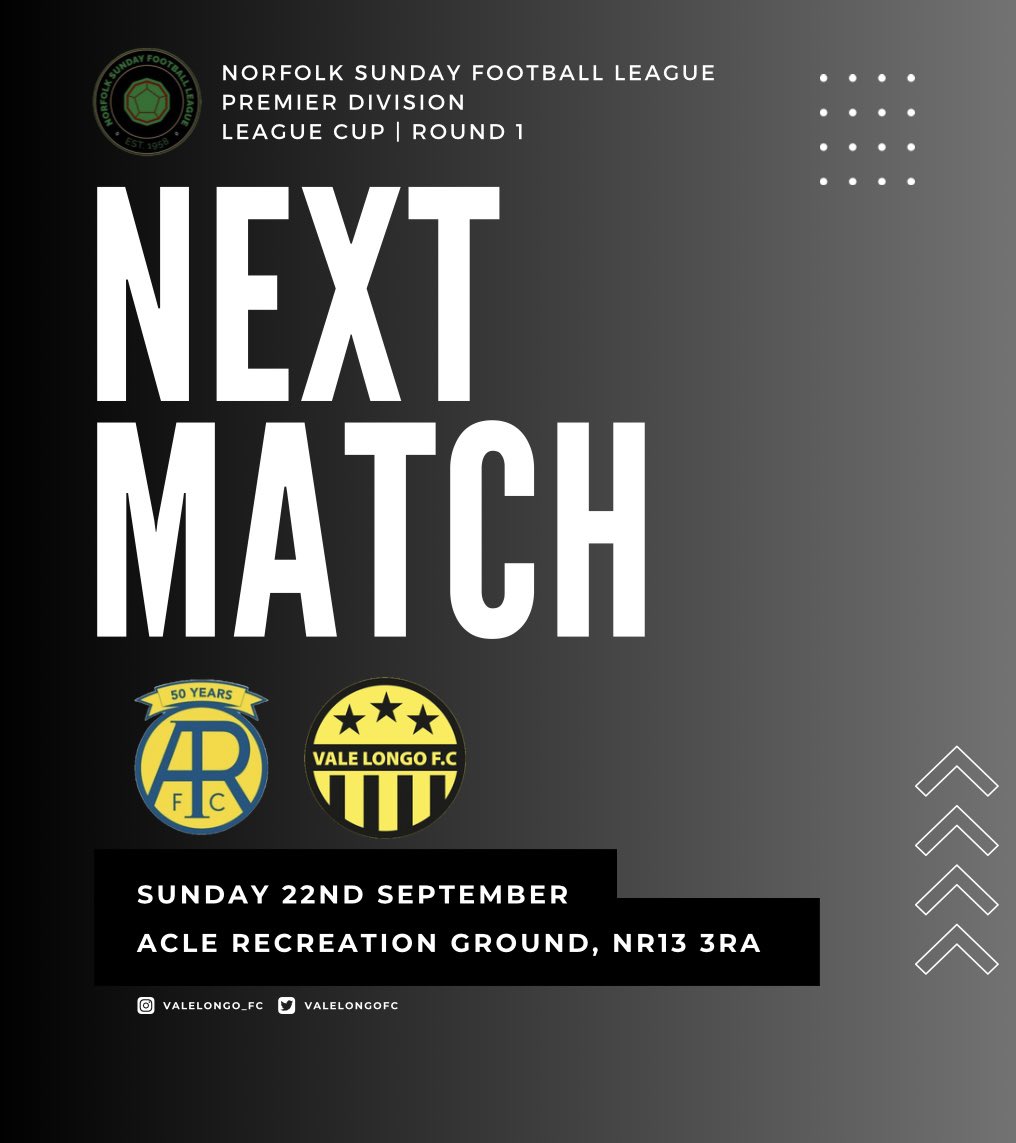 This Sunday, we travel for the first round of the League Cup vs. <a href="/AcleReserves/">Acle Rangers Reserves</a>!

#vale #upthelongo