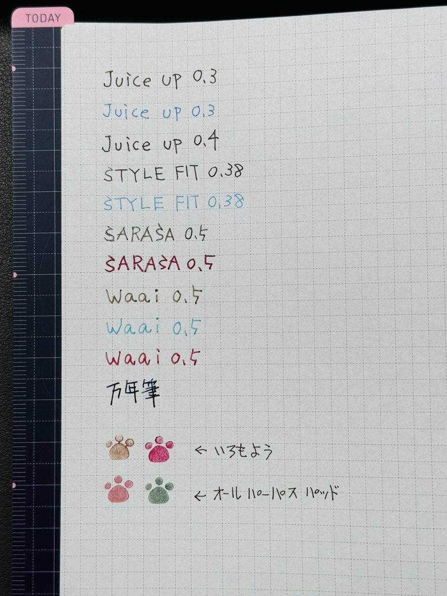 sheepgame2's tweet photo. #ほぼ日 2025試し書き

1〜2枚目2025
3枚目2024

ポールペンの裏抜けは視認ではさほど変わらないかな？と思う
ただスタンプは抜ける
サインペン試すの忘れました…

私はJuice up0.3とオールパーパスパッドで現在と運用変わらずかなー https://t.co/1wr86T7Ss1