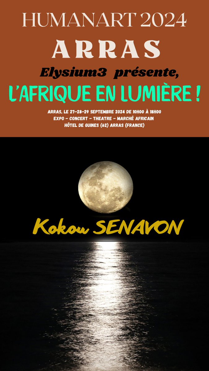 SenavonArt's tweet photo. Humanart 2024 ARRAS.
Elysium3 présente le festival « AFRIKA ».
Venez découvrir les œuvres de Kokou SENAVON sur le thème « L'Afrique en lumière » !
 Les 27, 28 et 29 septembre 2024 à l'Hôtel de Guines (62) à Arras
Merci à vous tous !Elysium3afrikzarras
# KOKOUSENAVONARRAS https://t.co/BFFlskswMg