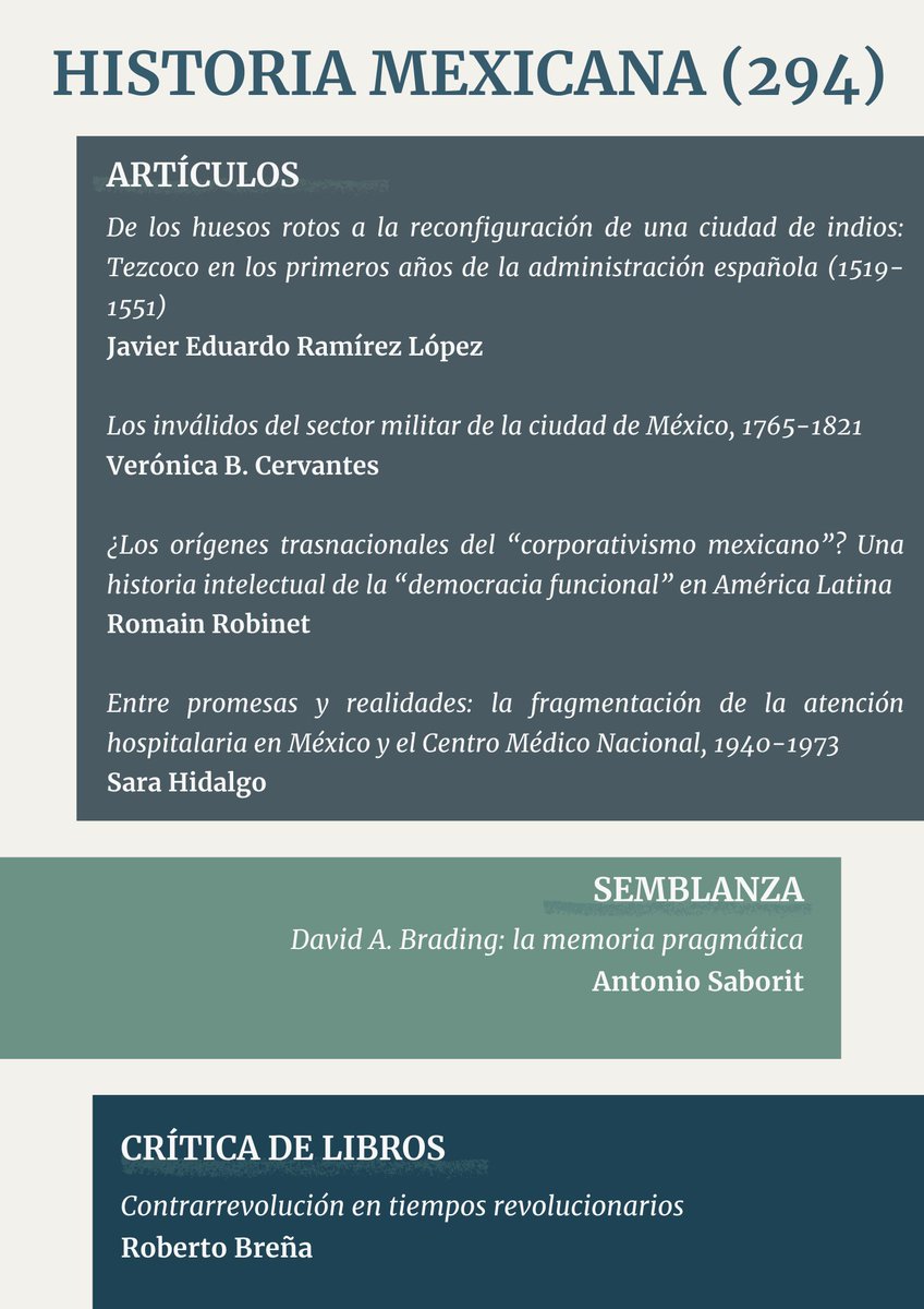 RHisto_Mex's tweet image. 🟢➡️¡Ya está disponible en línea el número 294 de nuestra revista!
🔎Consulta aquí todas las colaboraciones: bit.ly/3TCnfSB
@elcolmex @CEHColmex @FundacionColmex @LibrosColmex