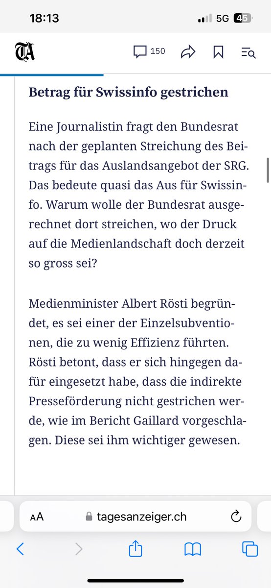 Und noch schnell Swissinfo den Stecker ziehen wollen, mit einer feigen Ausrede. Man kann sich wirklich fragen, warum Rösti noch jemand Medienminister nennt. Anti-Medienminister wäre zutreffender.