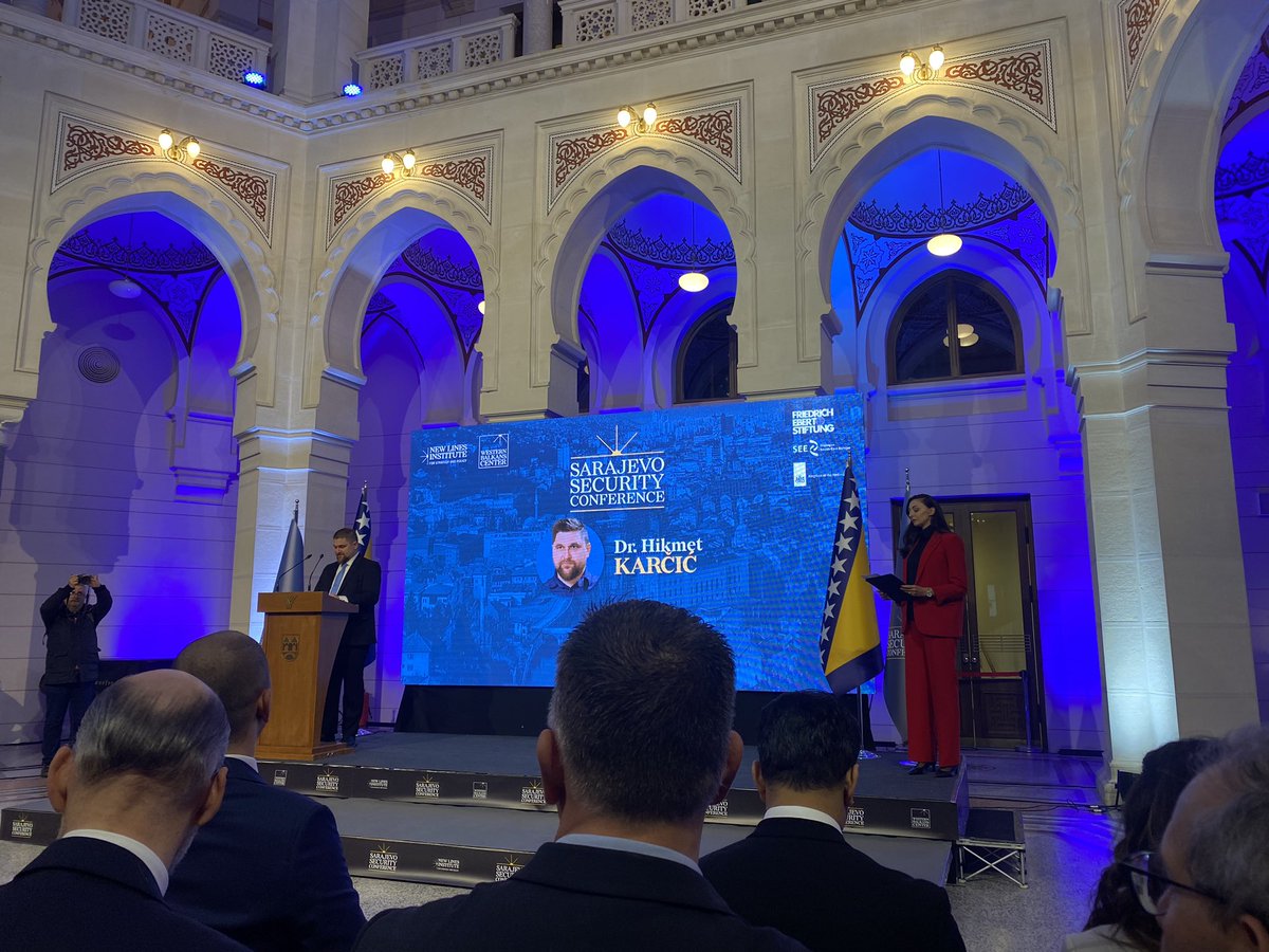 L_Pilegaard's tweet photo. “We are here to form new partnerships and to form the future for a peaceful and prosperous Balkans” @hikmet_karcic opening the @SSC_Sarajevo 2024 #SSC24 https://t.co/QsUhgkBync
