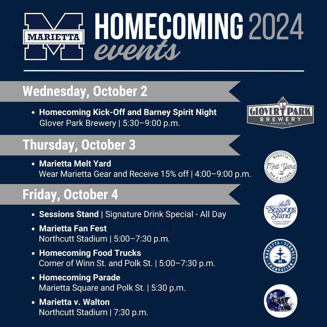 MariettaCitySch's tweet image. Homecoming 2024 is almost here! 🎉 We’re just weeks away from a week packed with exciting events leading up to the big game! 🏈 Check out the full schedule so you don’t miss a moment! 

Click here for events and tickets ➡️ mhs.marietta-city.org/school-life/ho…